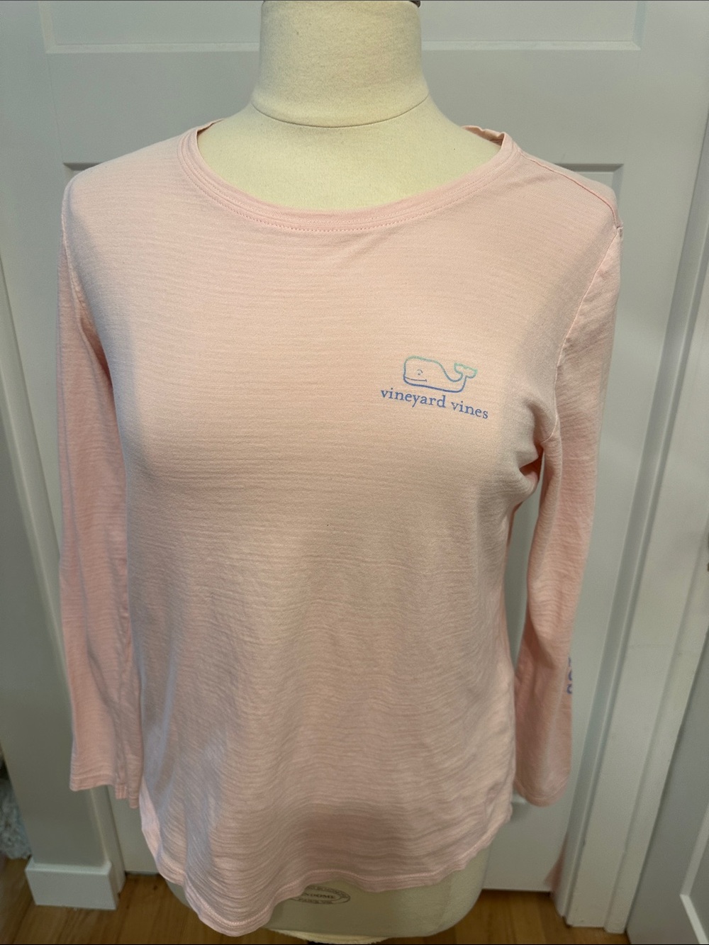Vineyard Vines Pale Pink Long Sleeve Tee with Blue Whale Logo